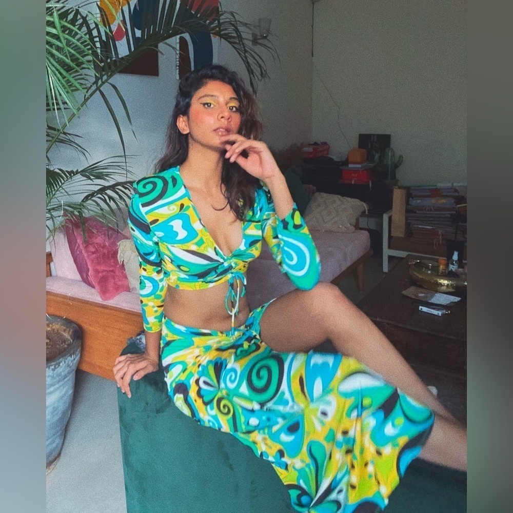 Zara retro printed maxi skirt
